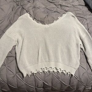 Distressed sweater - size Large in a soft green/grey color